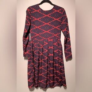 Diamond Patterned A-Line Long Sleeve Dress